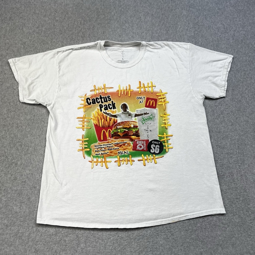 Travis Scott McDonalds Cactus Pack T Shirt Mens Large White Cactus Jack Hip Hop